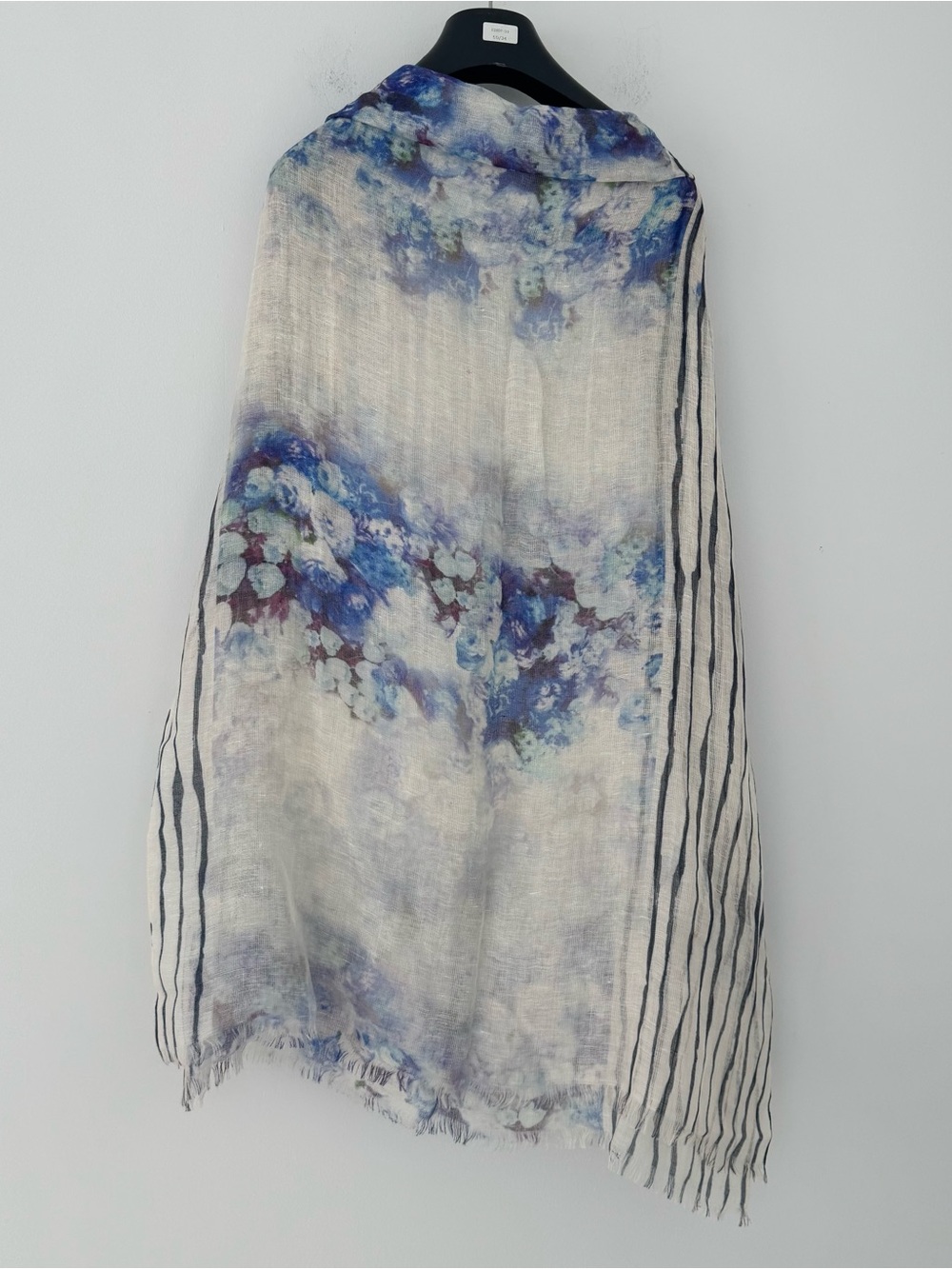 PASHMA Luxury Scarf Blue Floral Print - Silk Cashmere Linen Blend Size 70x30 - Picture 2 of 8